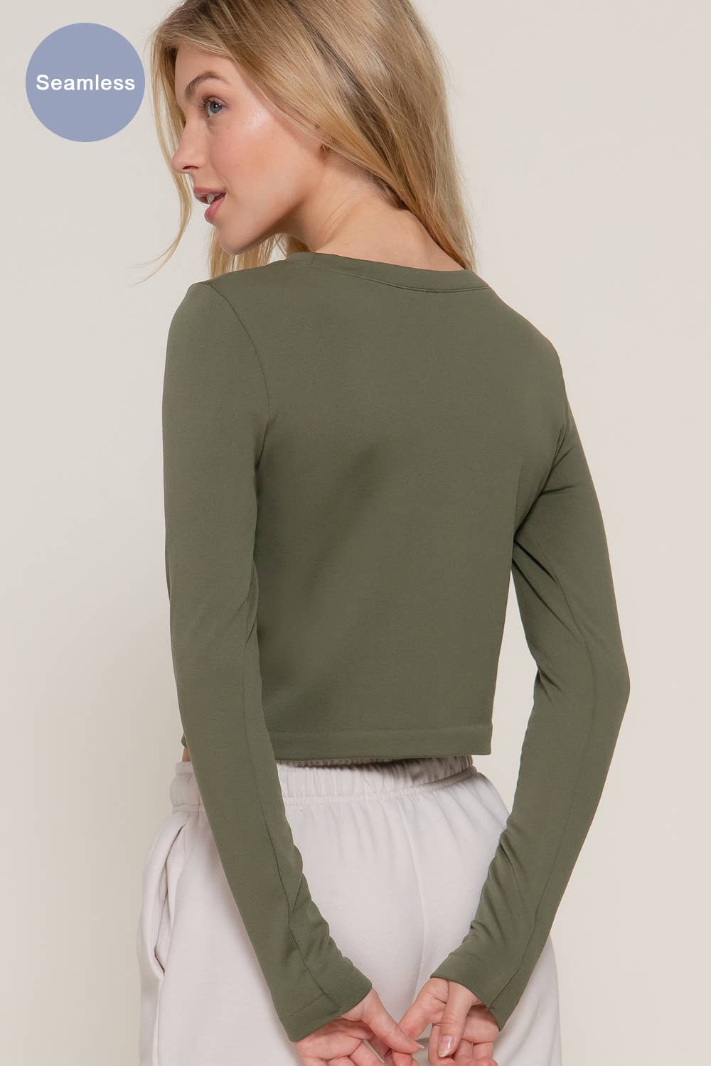 Long Sleeve Crew Neck Inner Seamless Crop Top