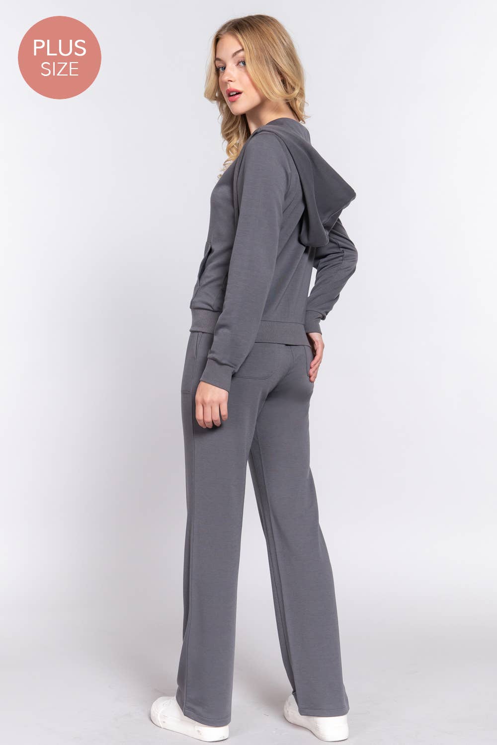 Long Sleeve Hoodie Jacket & Pants Sweatsuit Set Plus Size