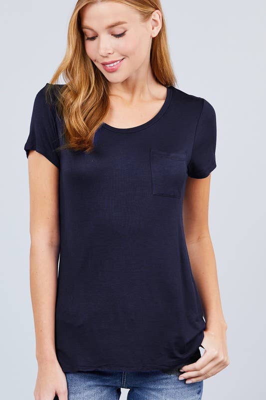 Short Sleeve Scoop Neck with Pocket Rayon Jersey Top