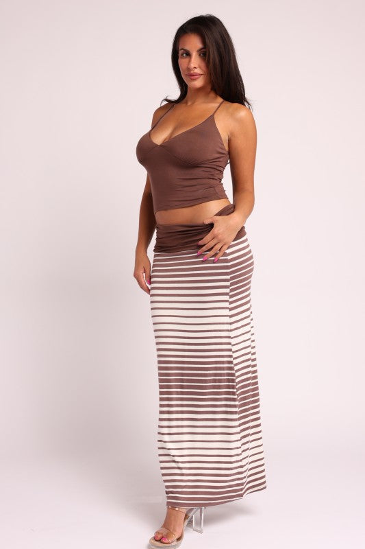 Striped Maxi Skirt Set with O-Ring Back Detail