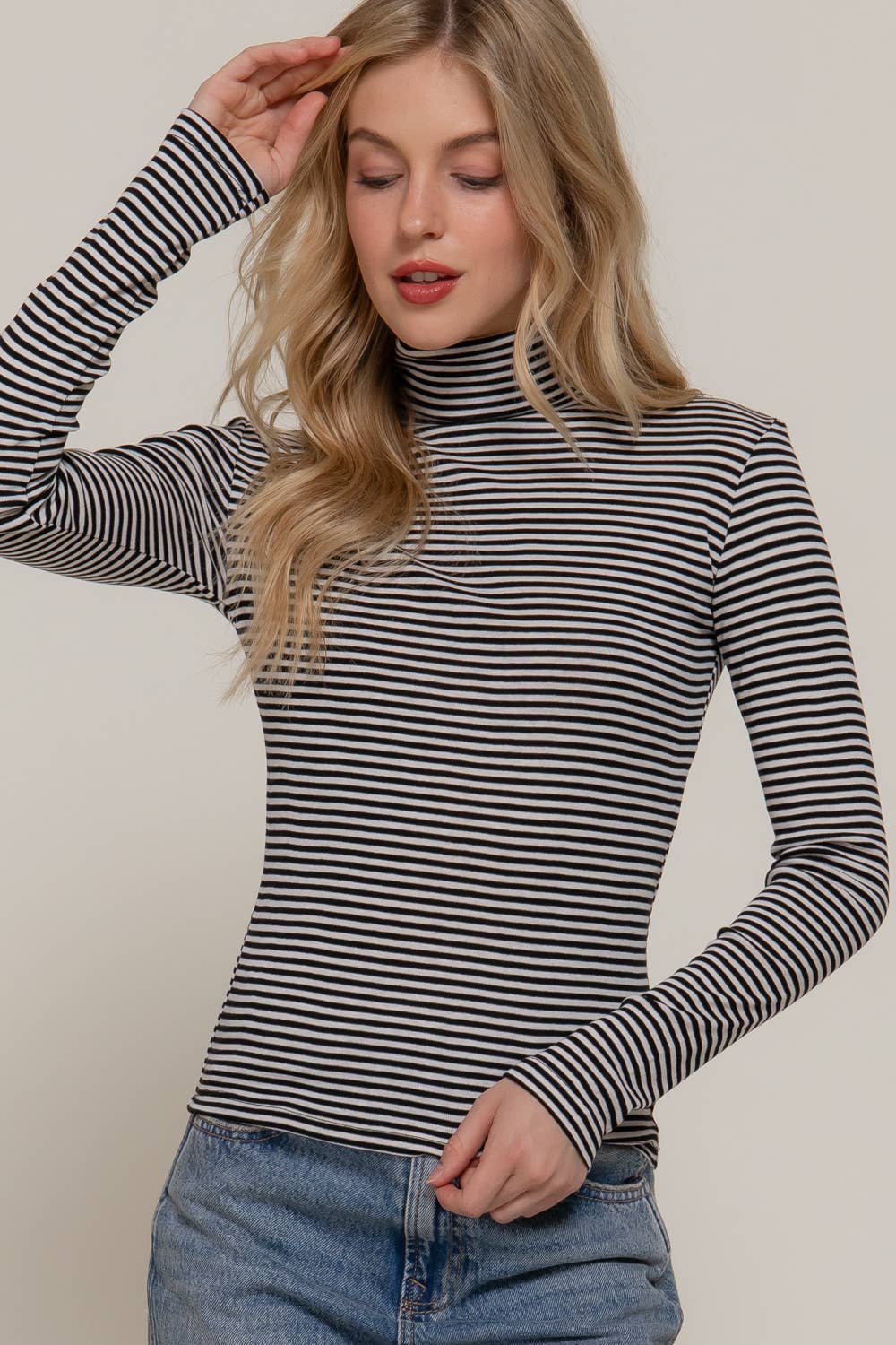 Long Sleeve Turtle Neck Striped Top