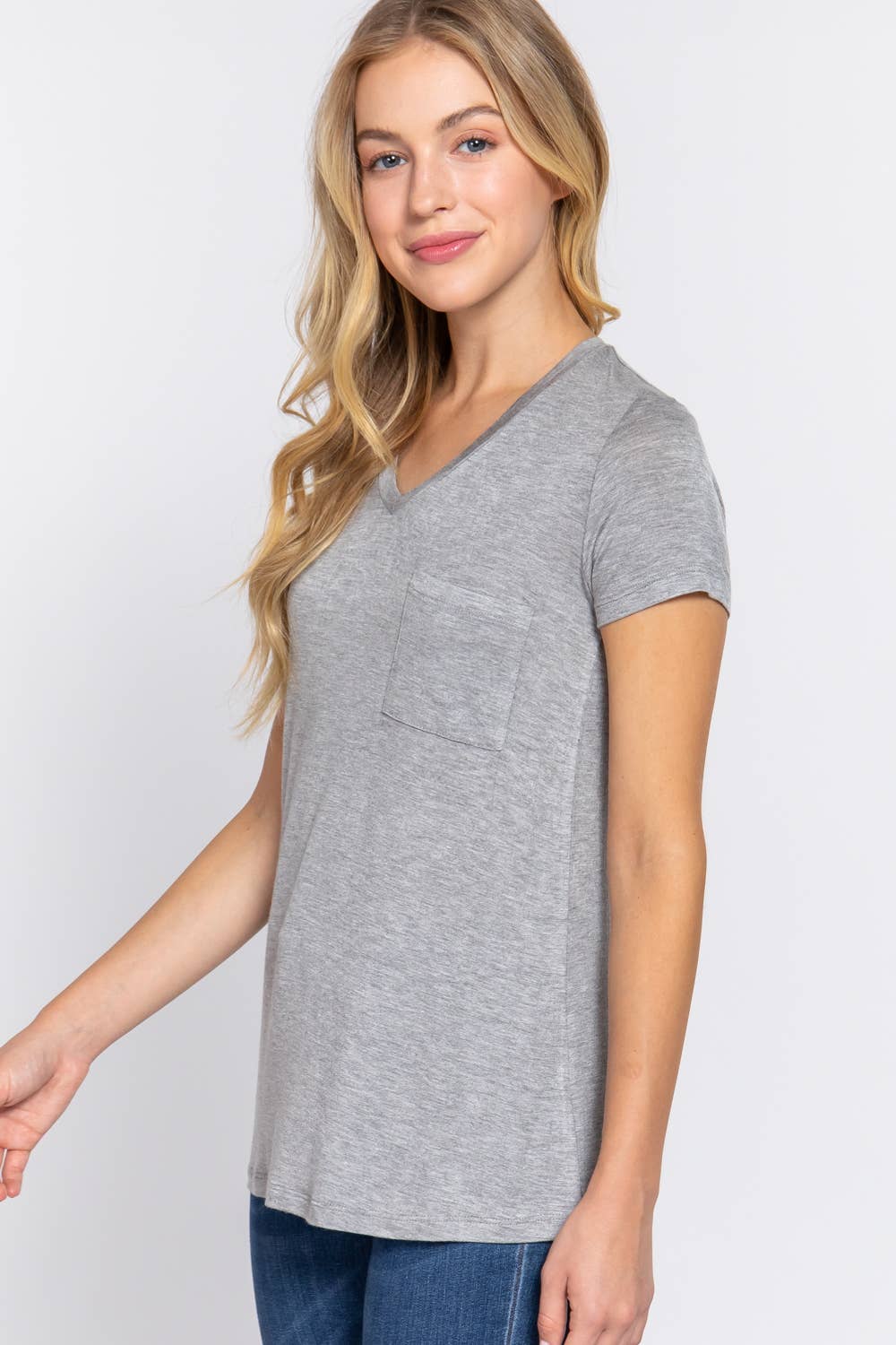 Short Sleeve V-neck Top with Pocket