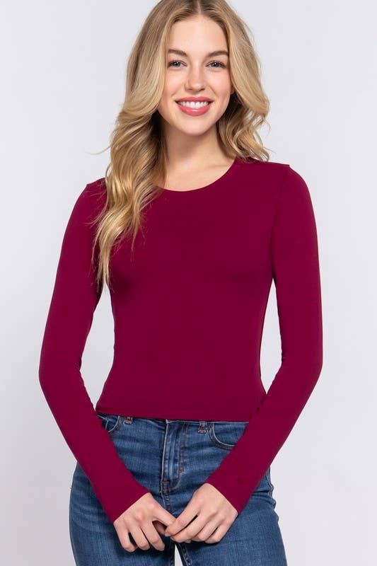 Long Sleeve Crew Neck Cotton Crop Top