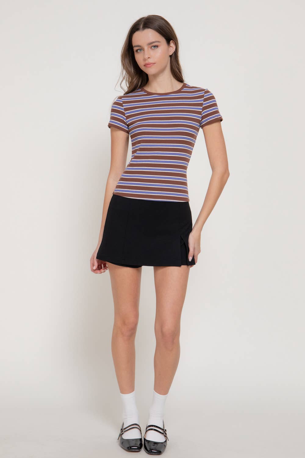 Short Sleeve Multi-Striped 1X1 RIB TOP