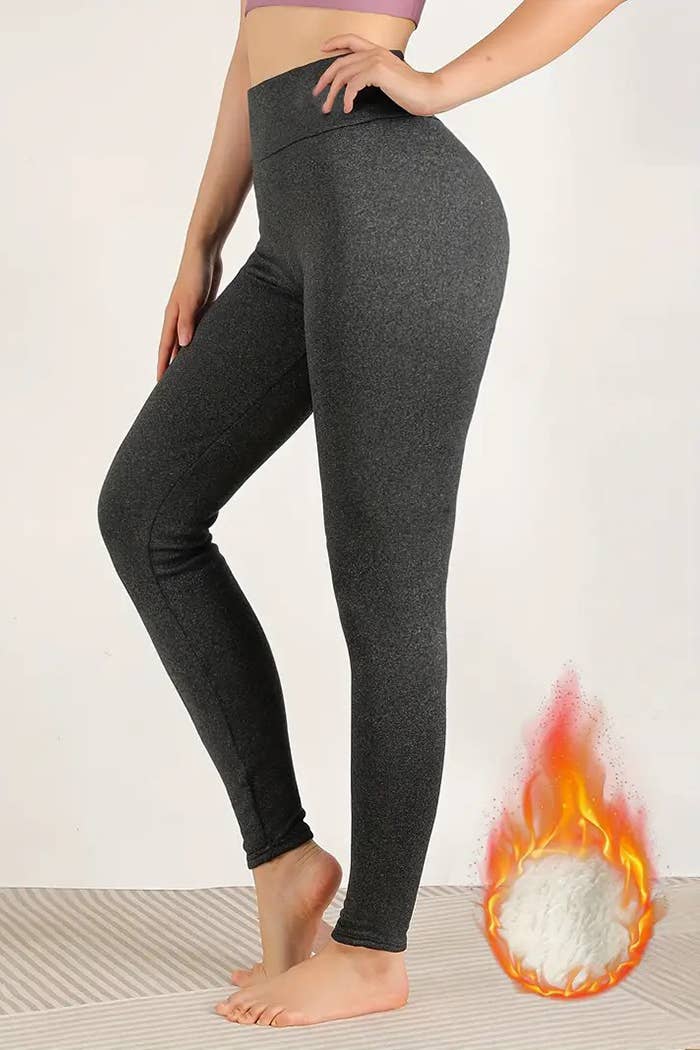 Lambskin thermal fur lined high waist winter warm leggings