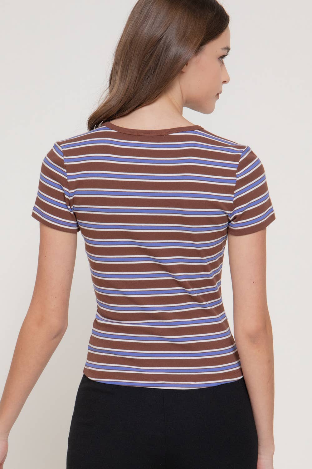 Short Sleeve Multi-Striped 1X1 RIB TOP