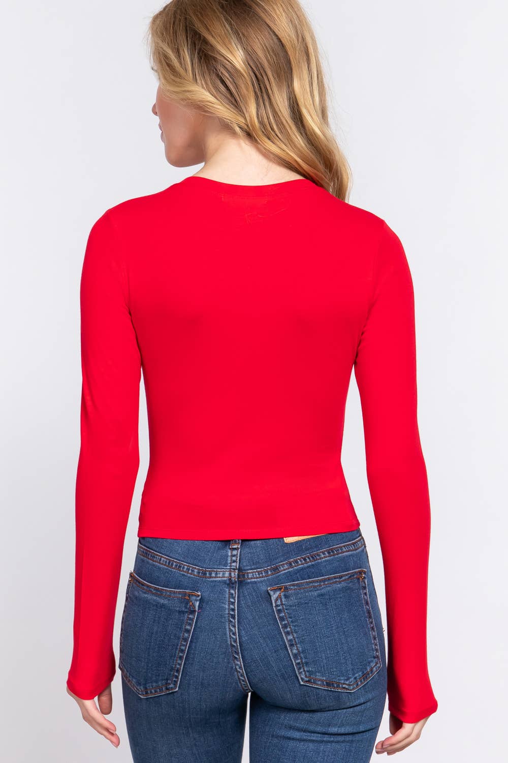 Long Sleeve Crew Neck Cotton Crop Top