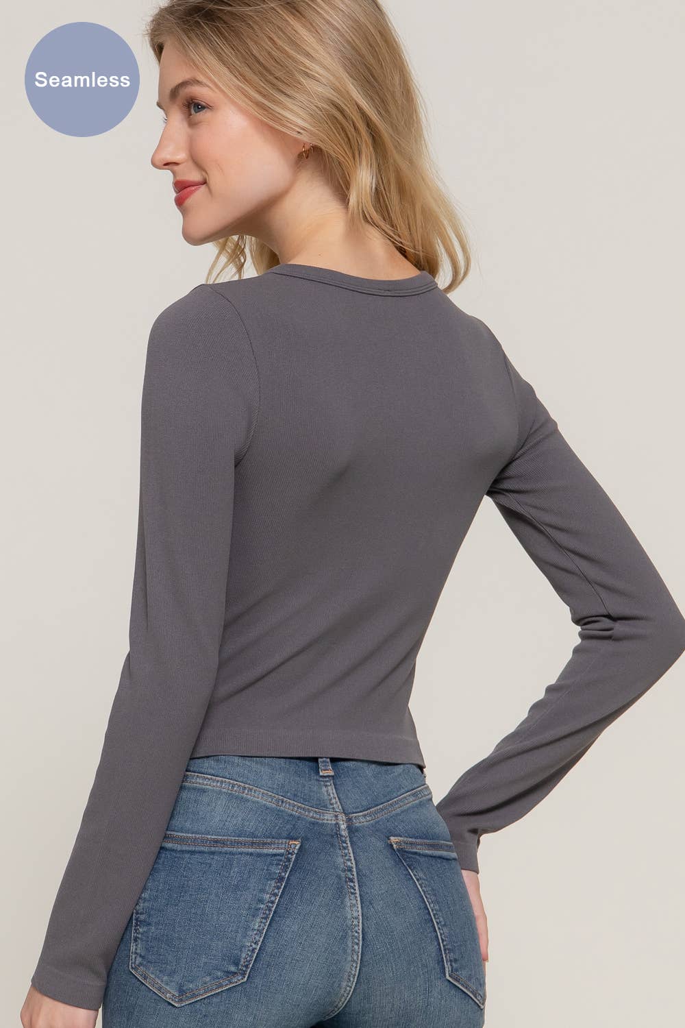 Long Sleeve Crew Neck Rib Seamless Top