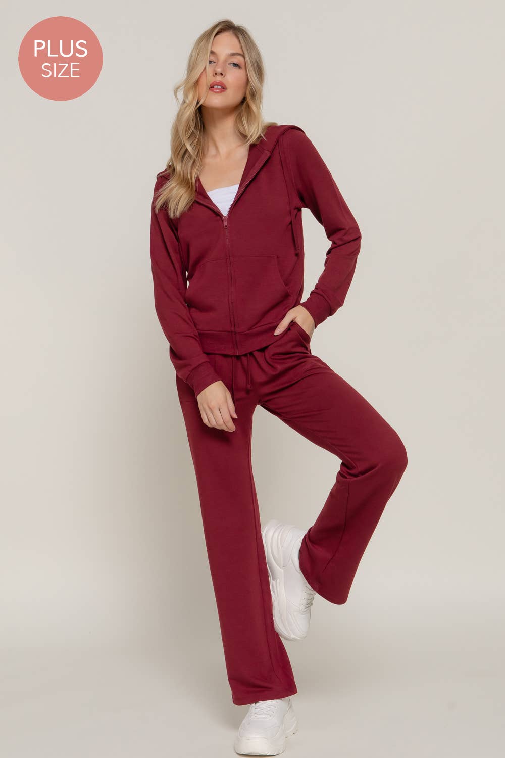 Long Sleeve Hoodie Jacket & Pants Sweatsuit Set Plus Size
