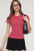 Short Sleeve Multi-Striped 1X1 RIB TOP