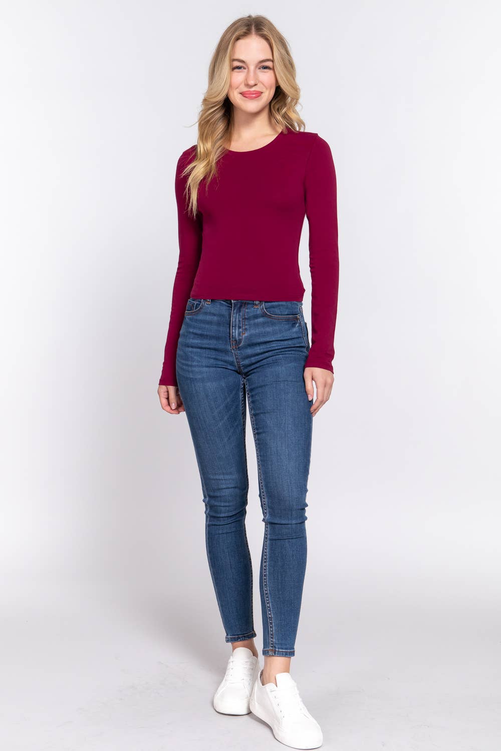 Long Sleeve Crew Neck Cotton Crop Top