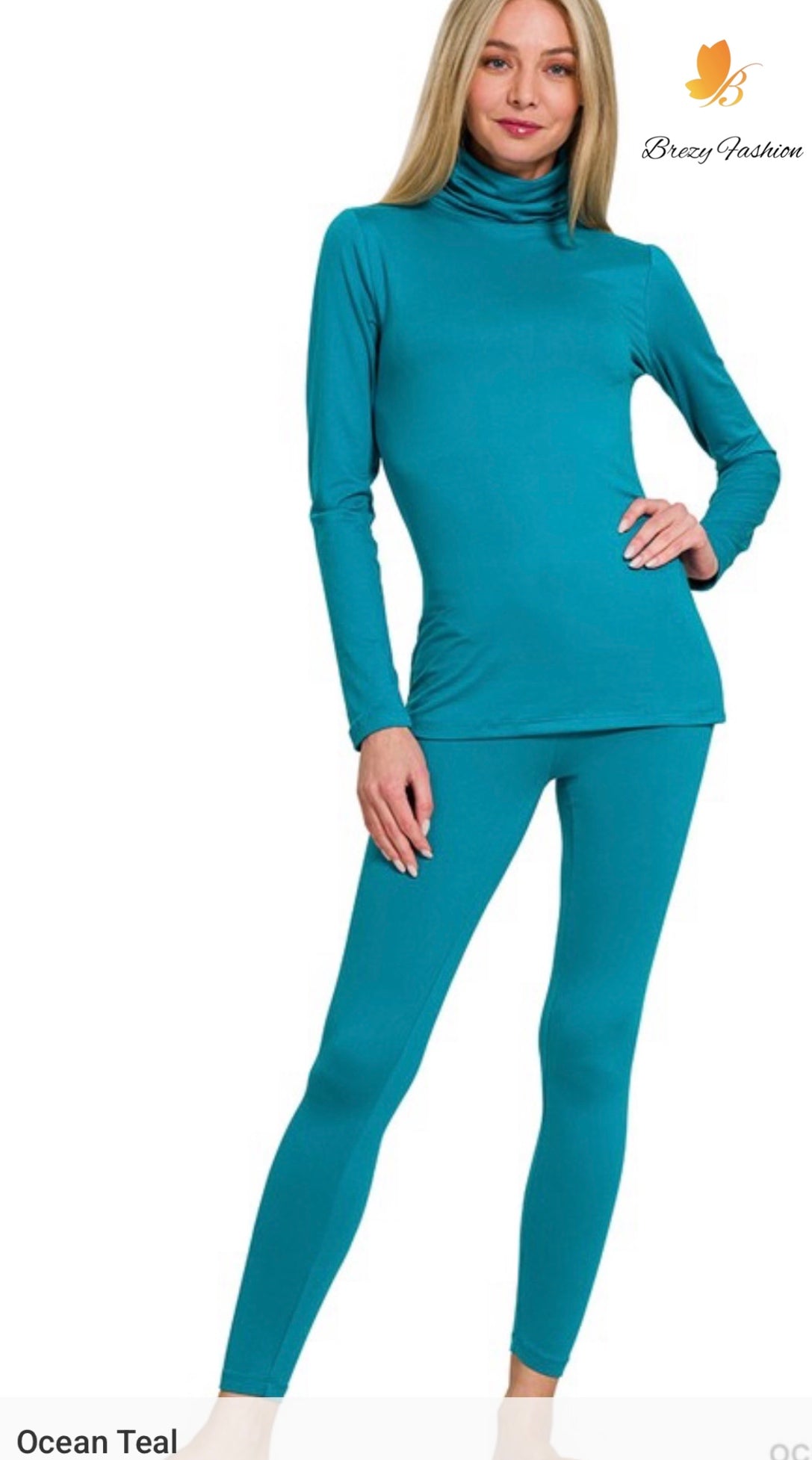 Microfiber Mock Neck Top & Leggings Set