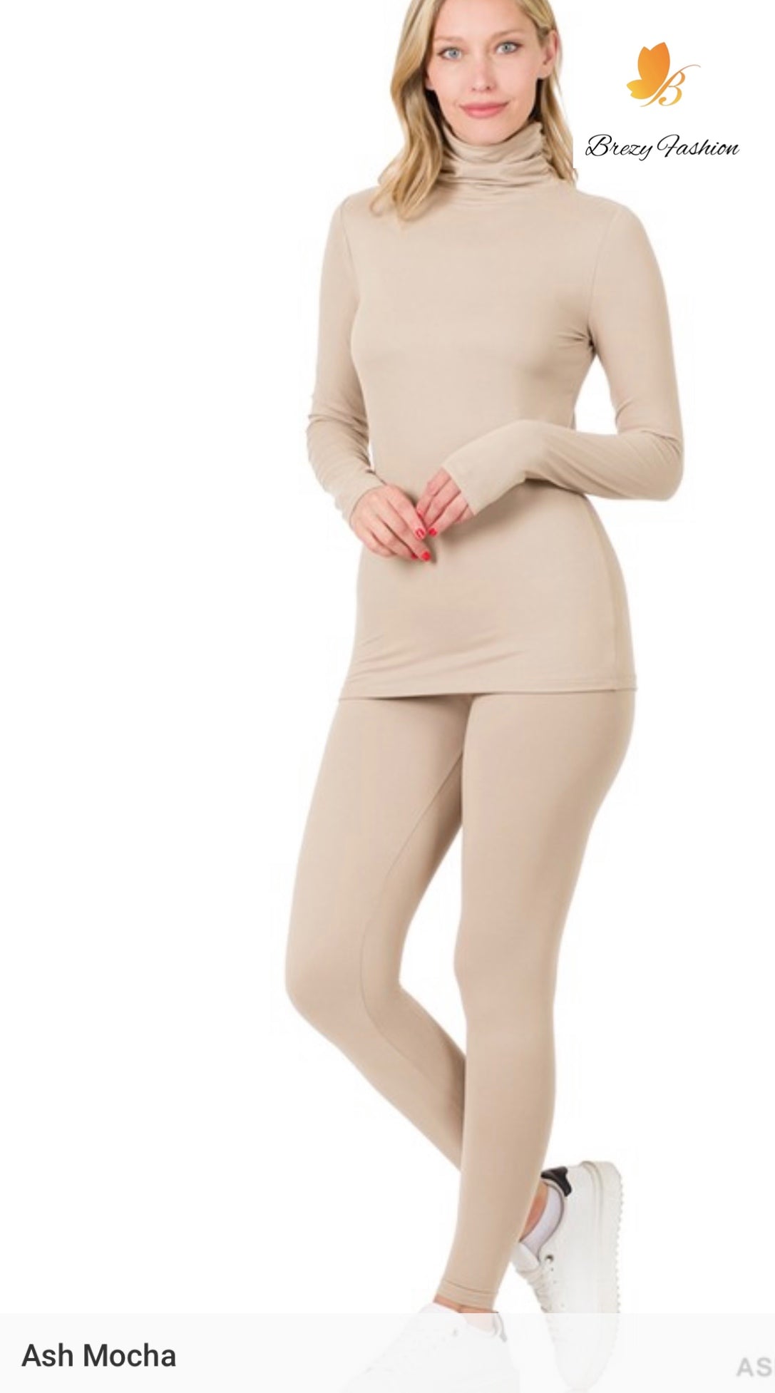 Microfiber Mock Neck Top & Leggings Set