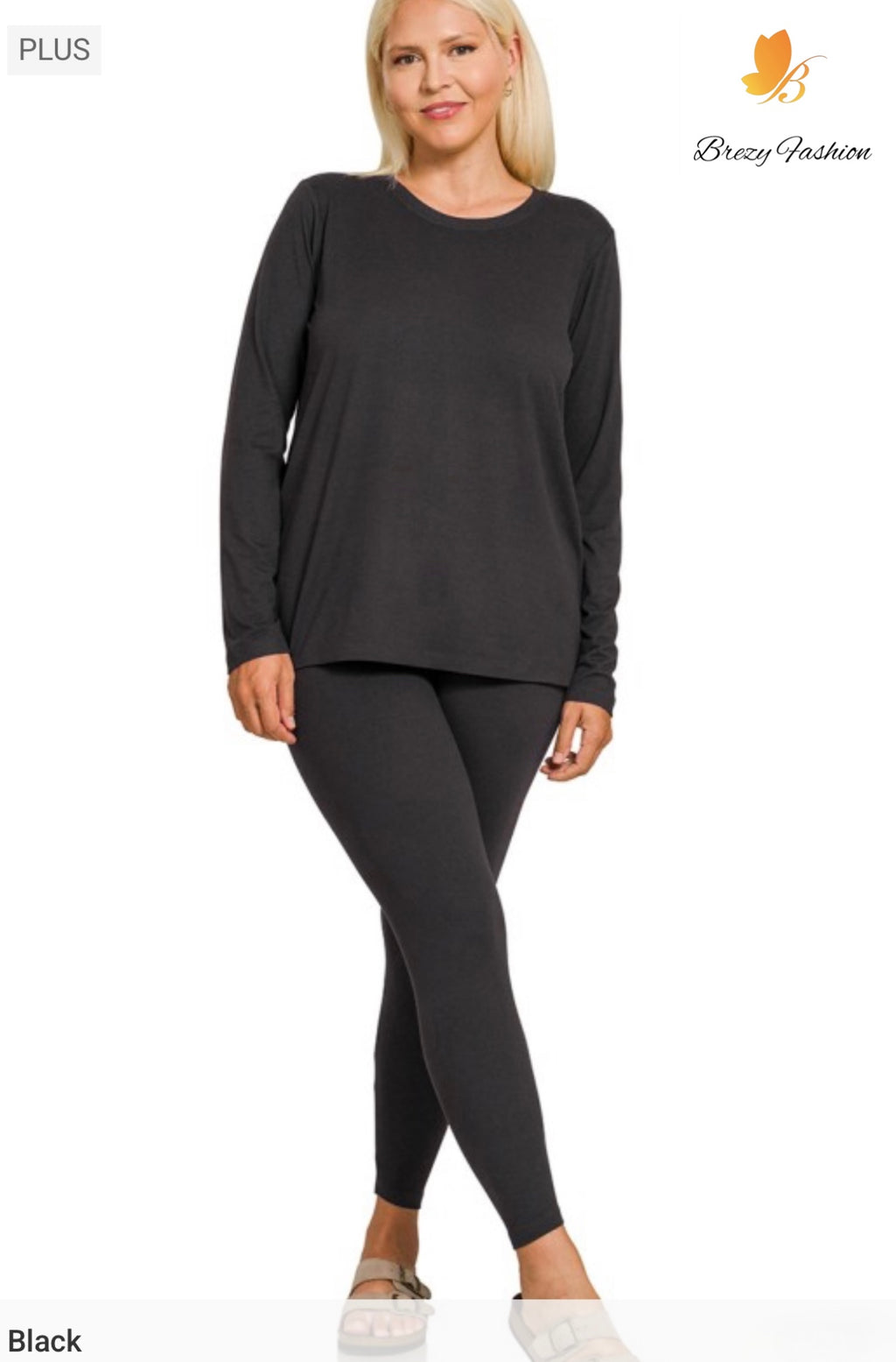 Plus Microfiber Round Neck Top & Leggings Set