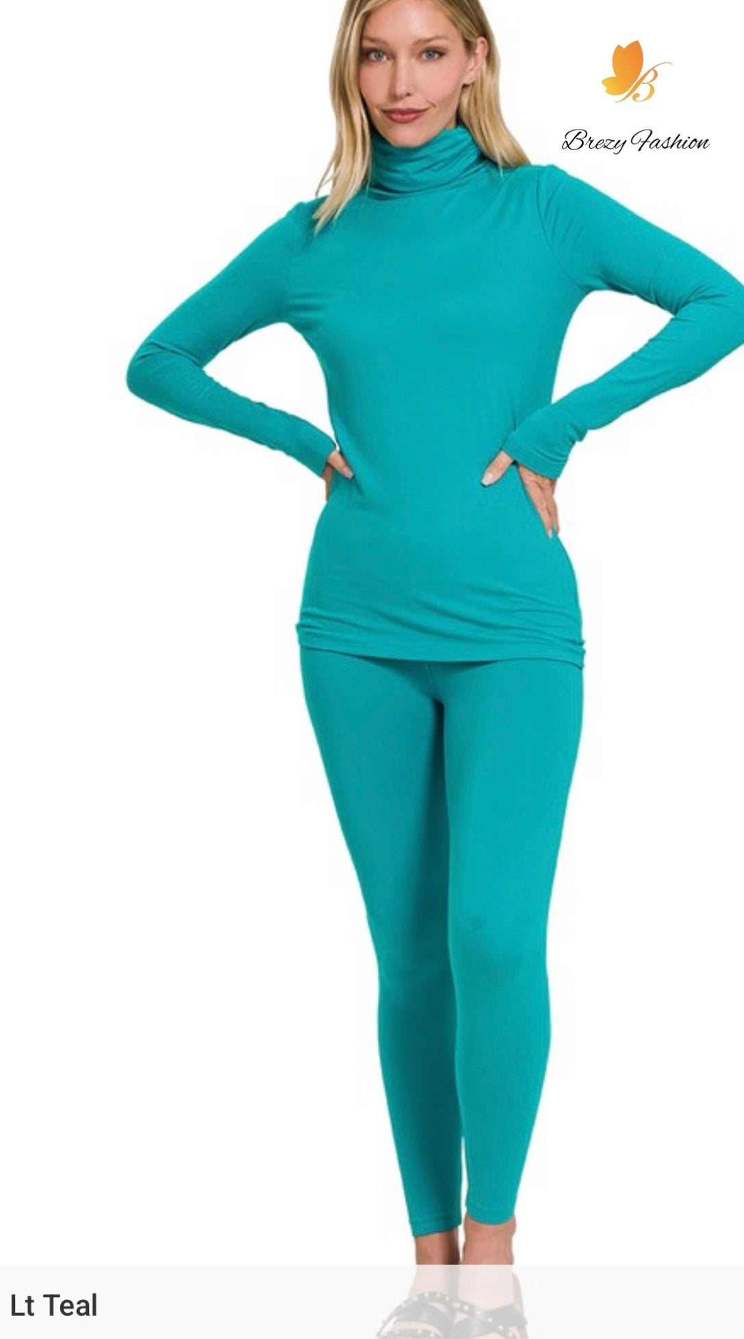 Microfiber Mock Neck Top & Leggings Set