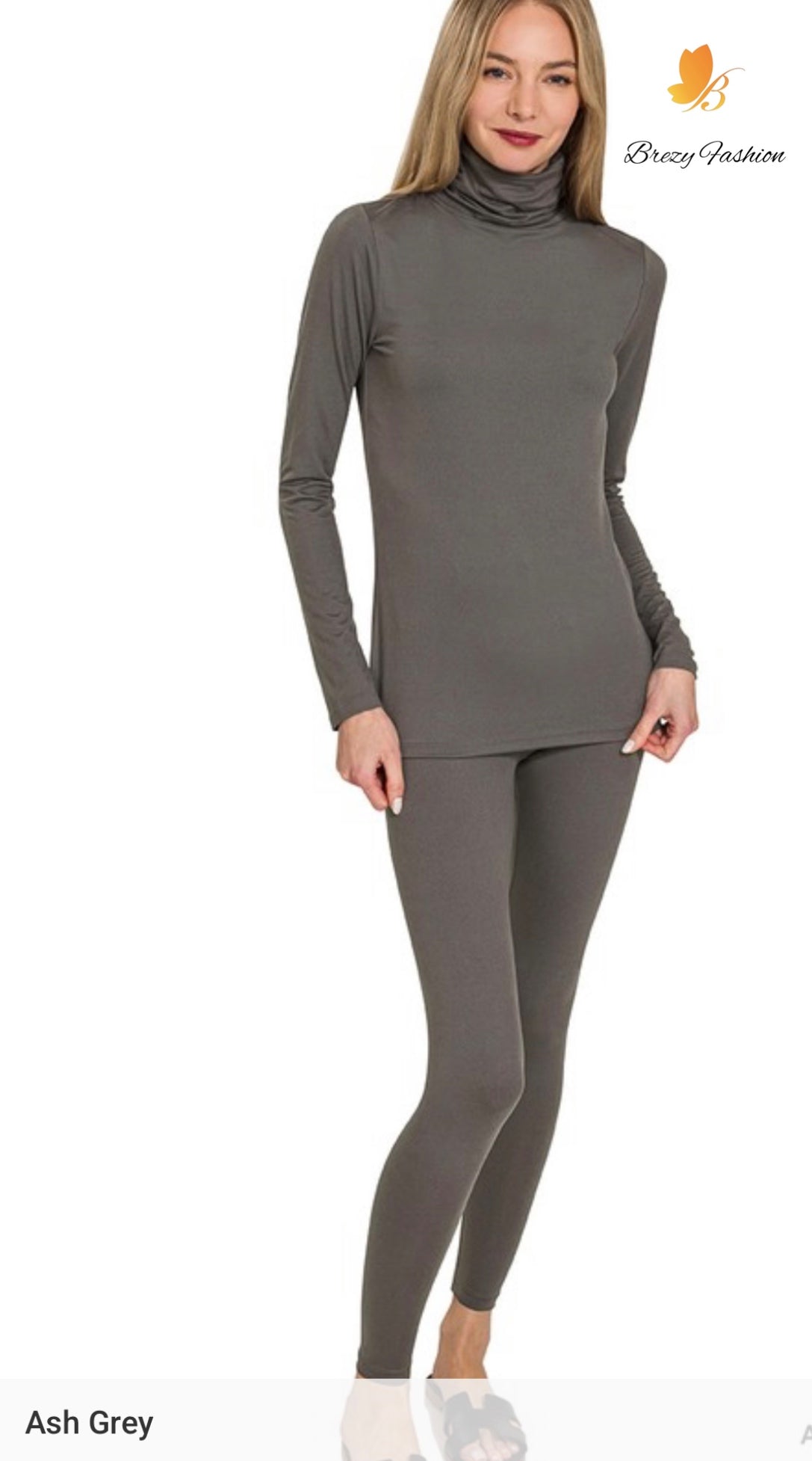 Microfiber Mock Neck Top & Leggings Set