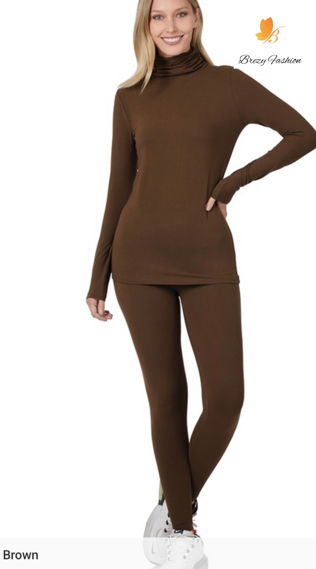 Microfiber Mock Neck Top & Leggings Set