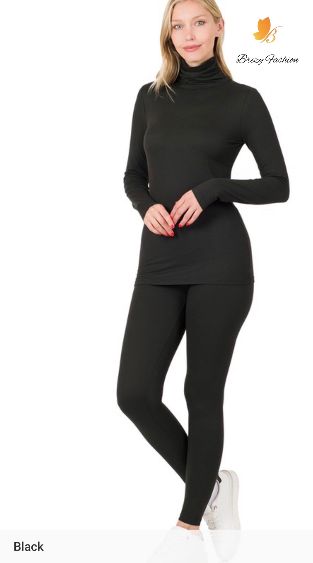 Microfiber Mock Neck Top & Leggings Set