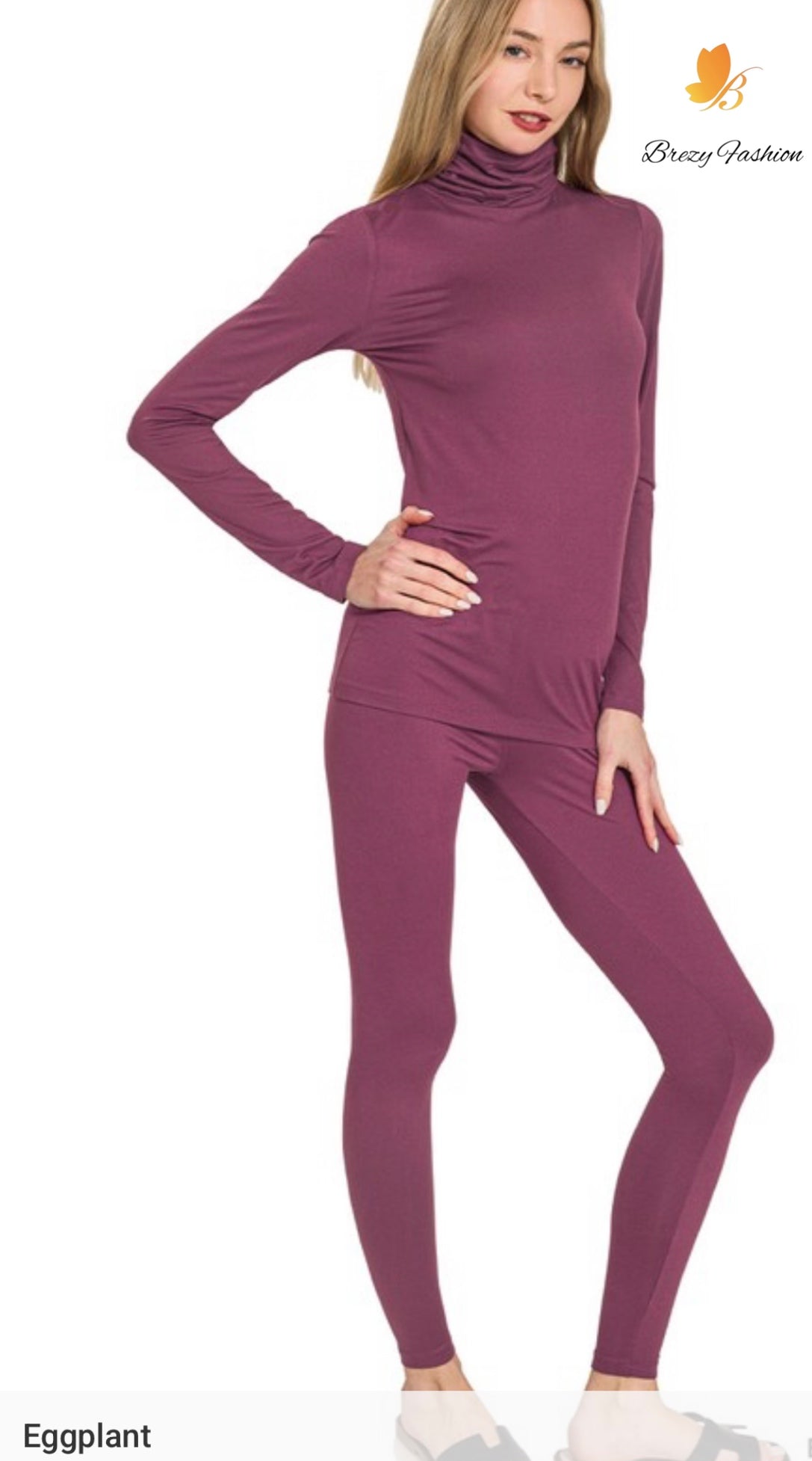 Microfiber Mock Neck Top & Leggings Set