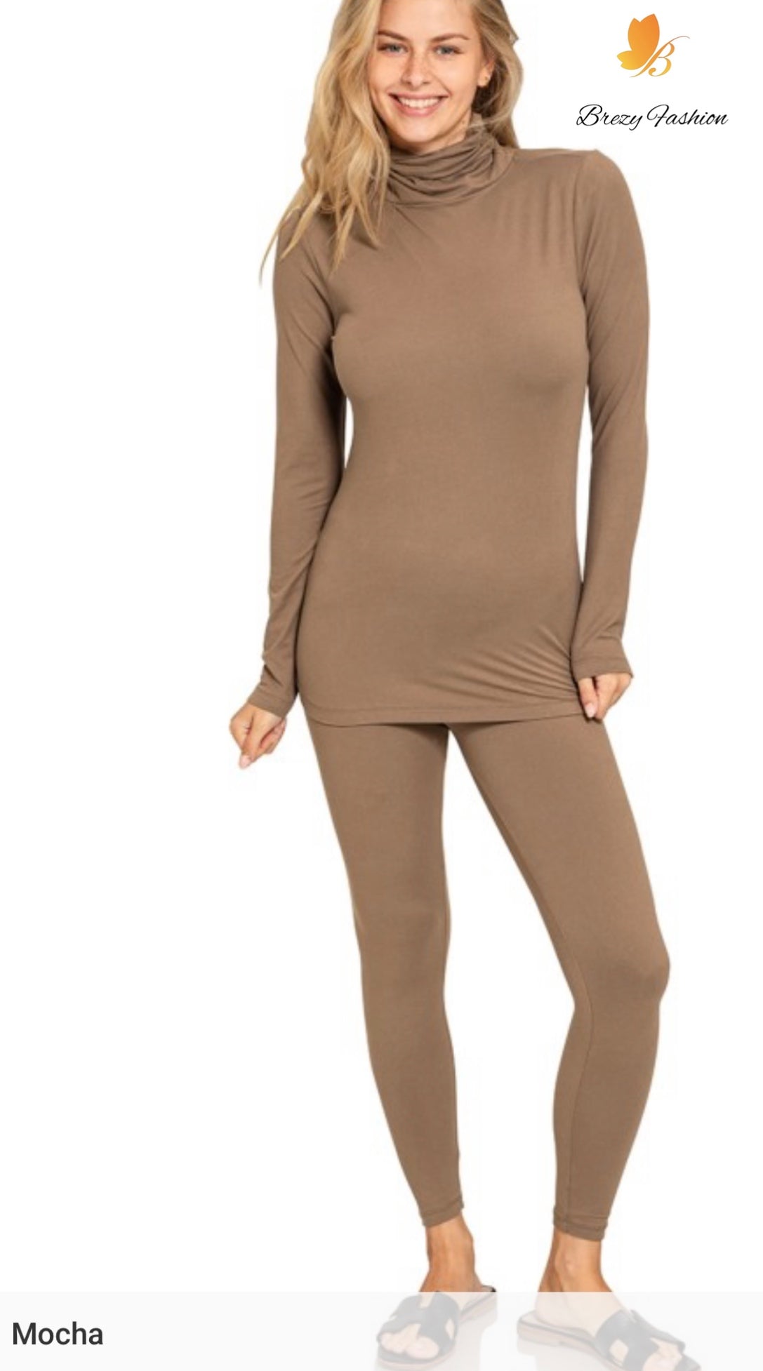 Microfiber Mock Neck Top & Leggings Set