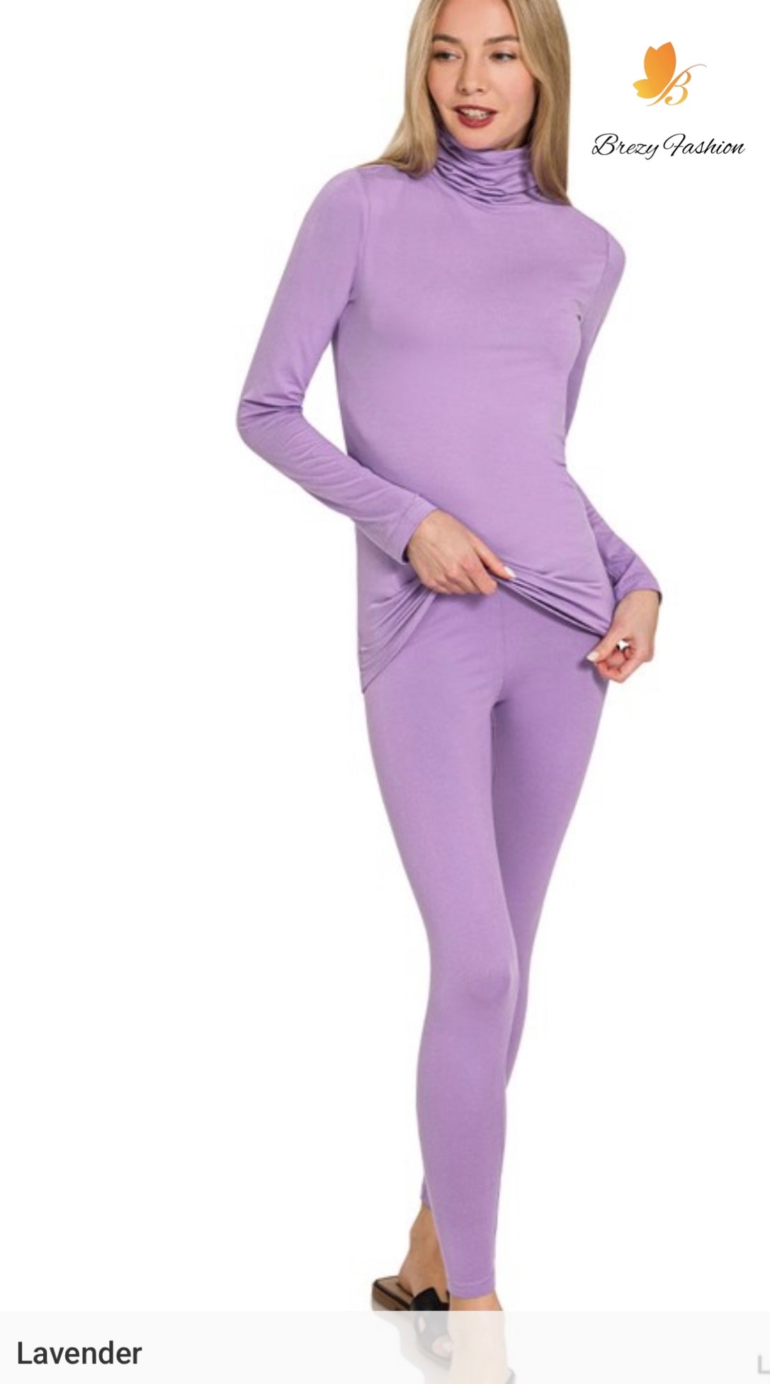 Microfiber Mock Neck Top & Leggings Set