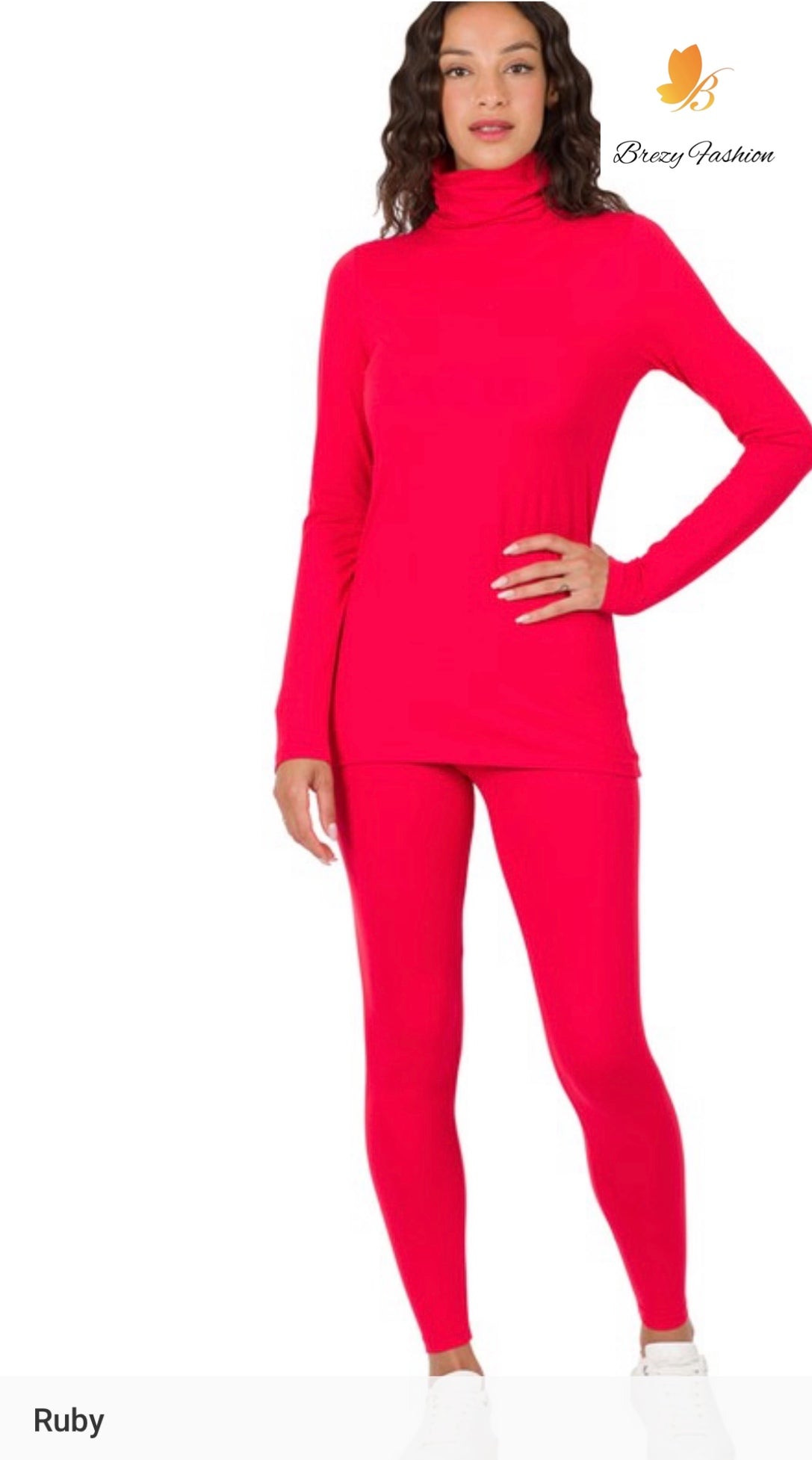 Microfiber Mock Neck Top & Leggings Set