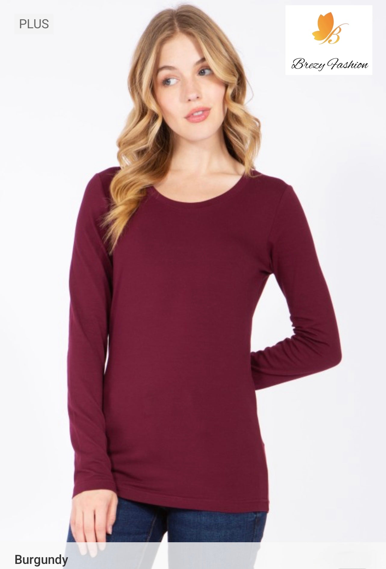 Basic Long Sleeve Round Neck Tee Plus Size
