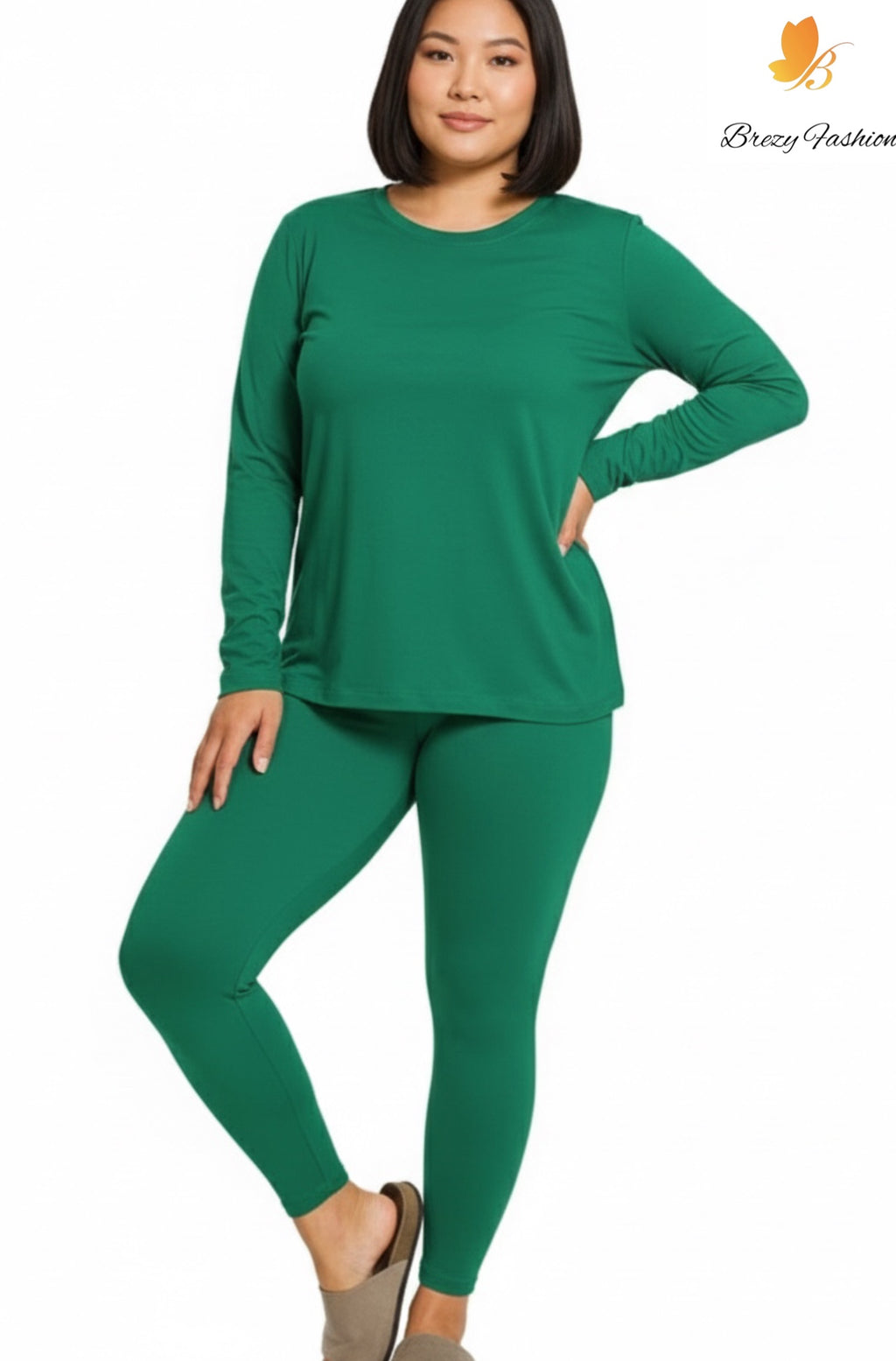 Plus Microfiber Round Neck Top & Leggings Set