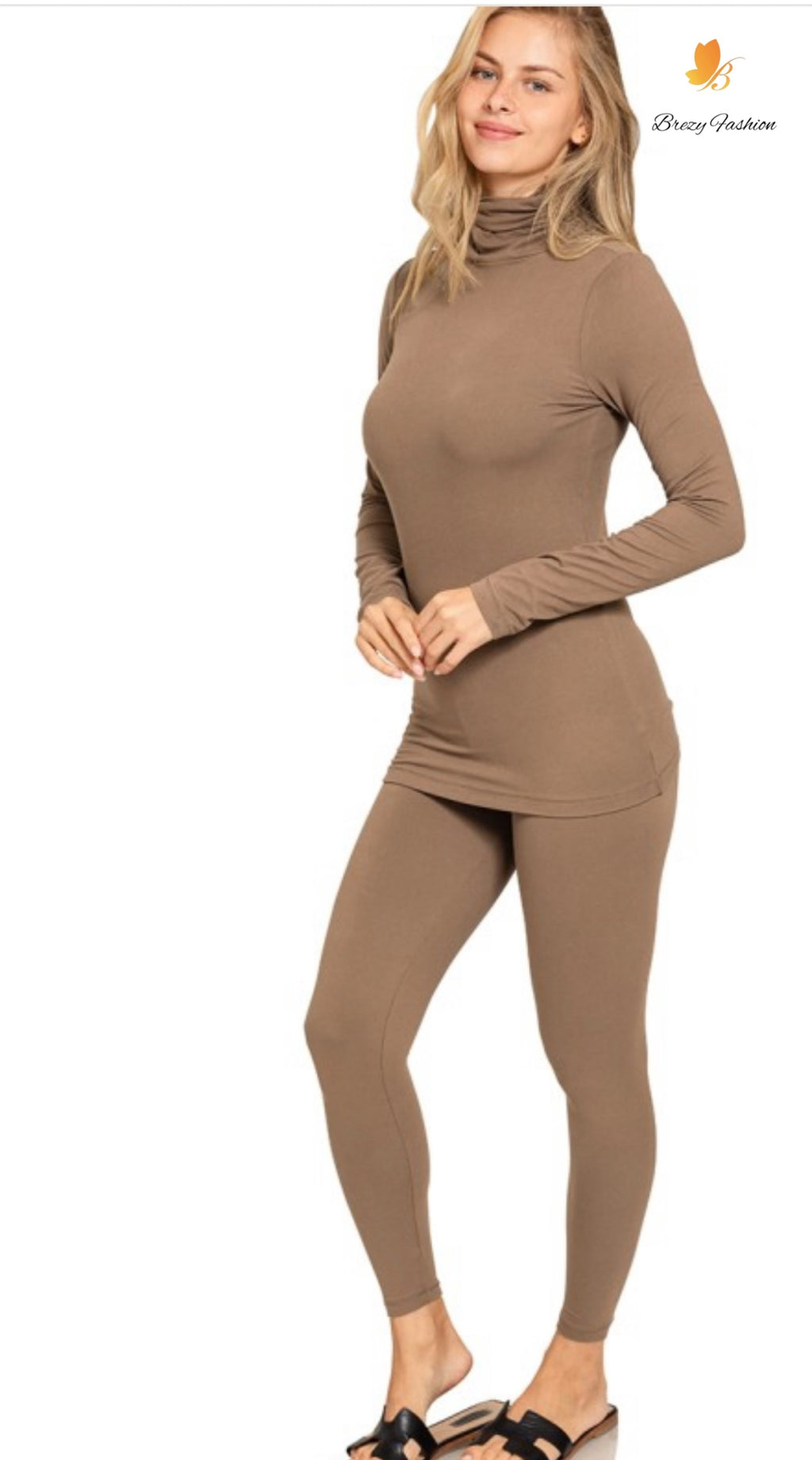 Microfiber Mock Neck Top & Leggings Set