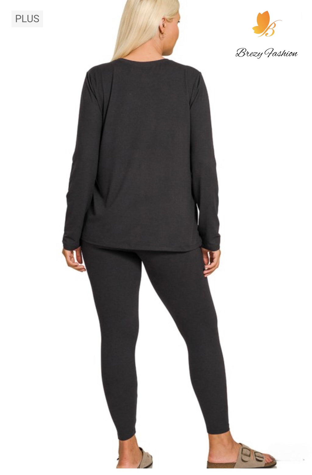 Plus Microfiber Round Neck Top & Leggings Set