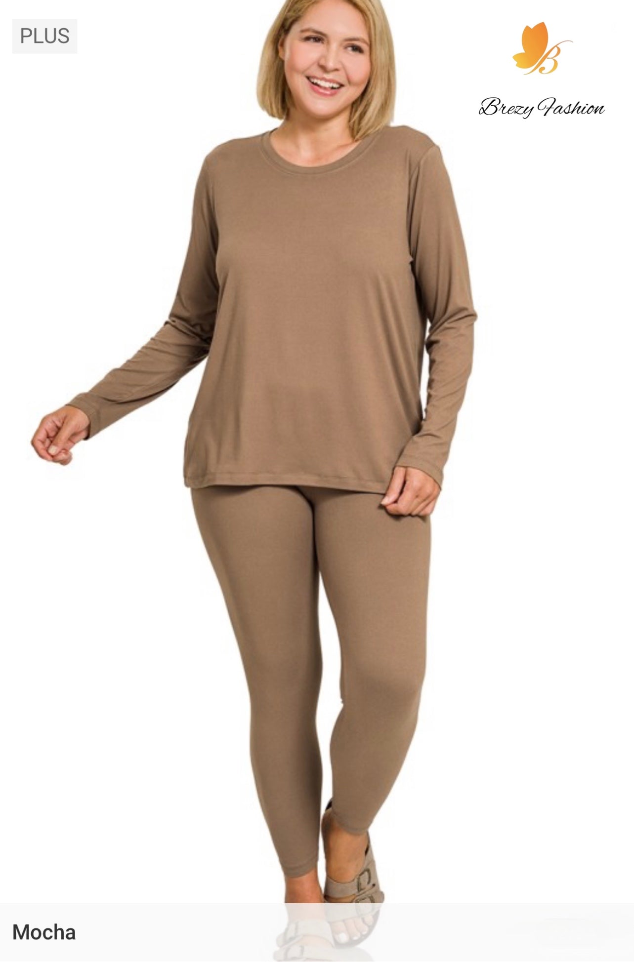Plus Microfiber Round Neck Top & Leggings Set