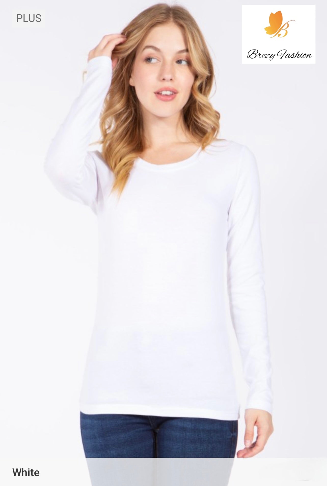 Basic Long Sleeve Round Neck Tee Plus Size