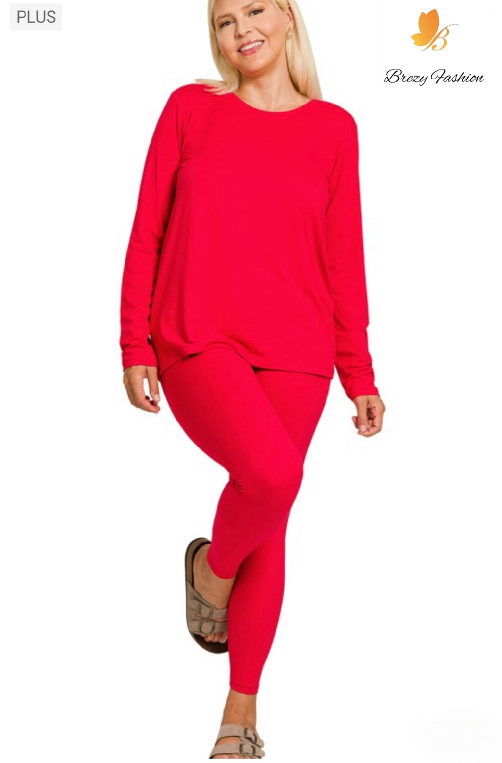 Plus Microfiber Round Neck Top & Leggings Set