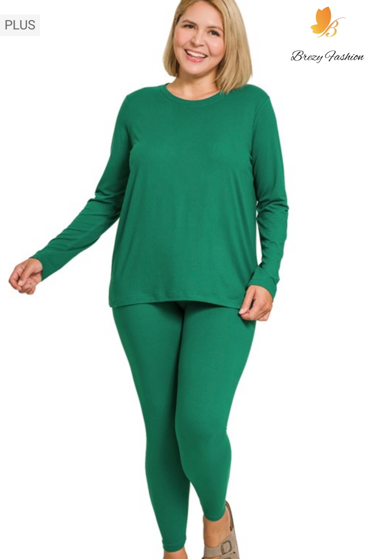 Plus Microfiber Round Neck Top & Leggings Set