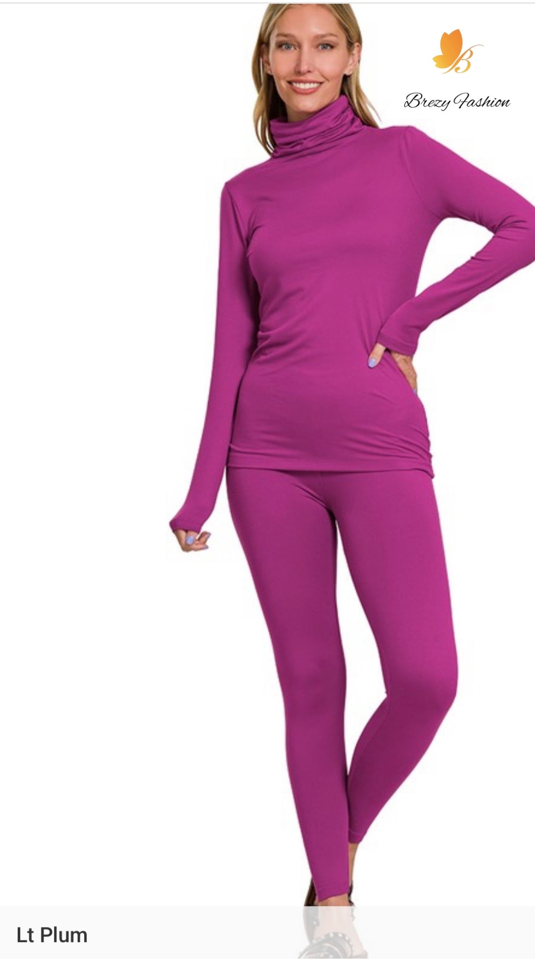 Microfiber Mock Neck Top & Leggings Set