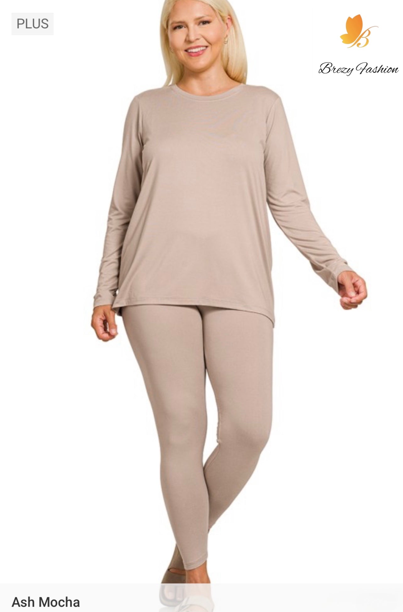 Plus Microfiber Round Neck Top & Leggings Set