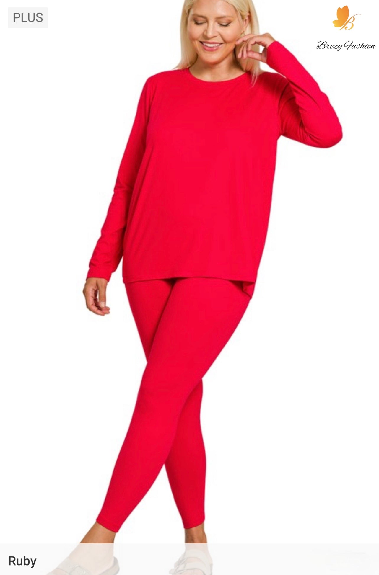 Plus Microfiber Round Neck Top & Leggings Set
