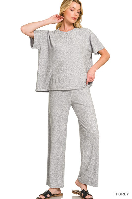 Soft Melange Short Sleeve Tee & Long Pants Set