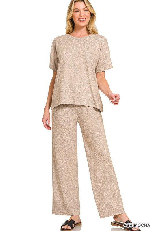 Soft Melange Short Sleeve Tee & Long Pants Set