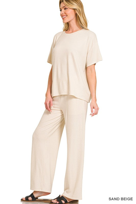 Soft Melange Short Sleeve Tee & Long Pants Set