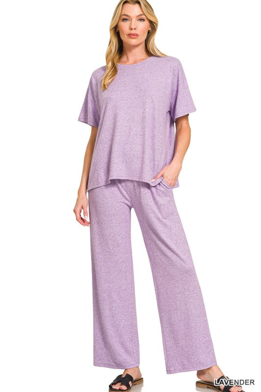 Soft Melange Short Sleeve Tee & Long Pants Set