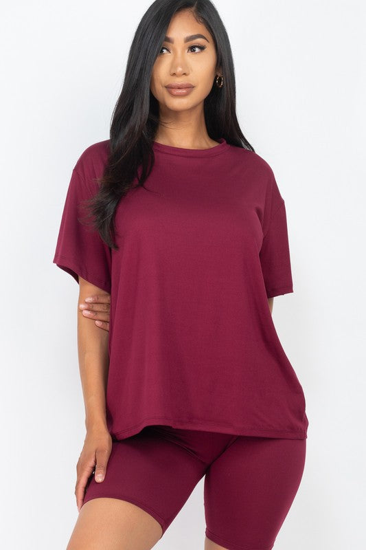 Loose Fit Top Oversize Shirts & Bike Shorts Set