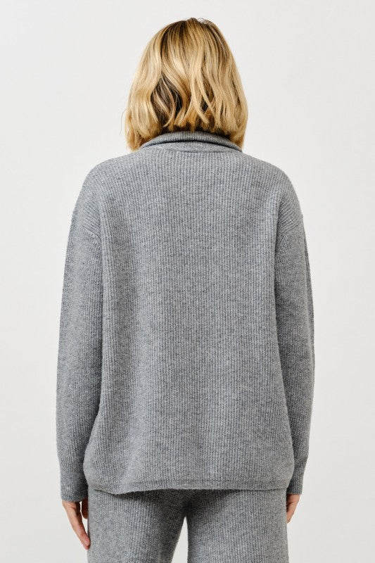 Zip Up Pullover Sweater and Wide Pants Set