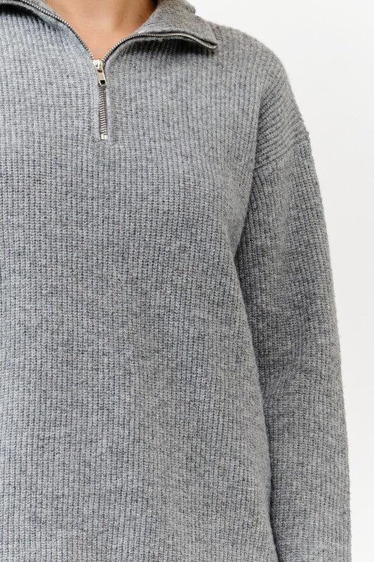 Zip Up Pullover Sweater and Wide Pants Set