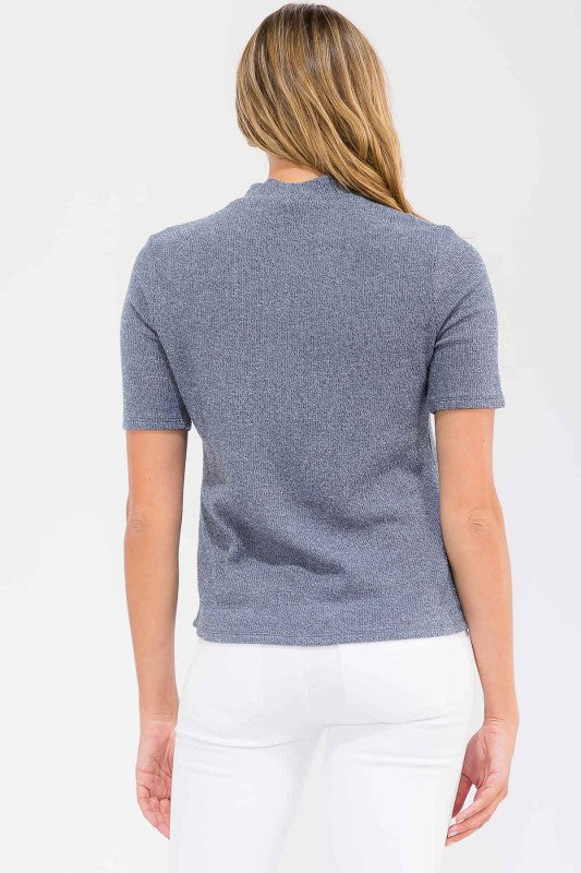 Cozy Pearl Shoulder Buttons Mockneck