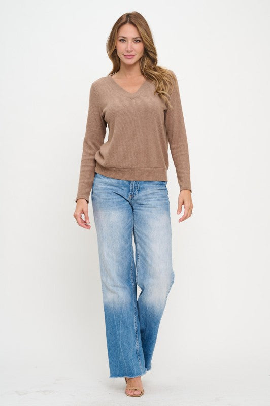 Classic V Neck Ribbed Sweater