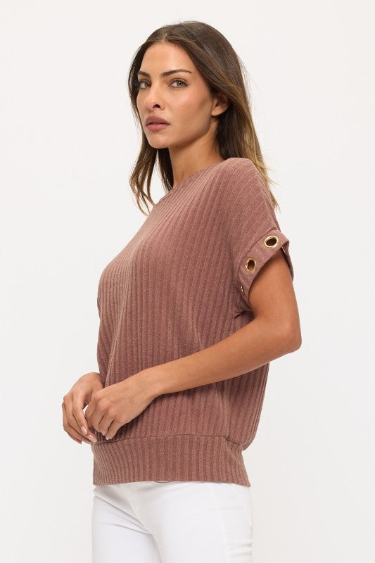 Rib Knit Gromment Dolman Sweatshirt