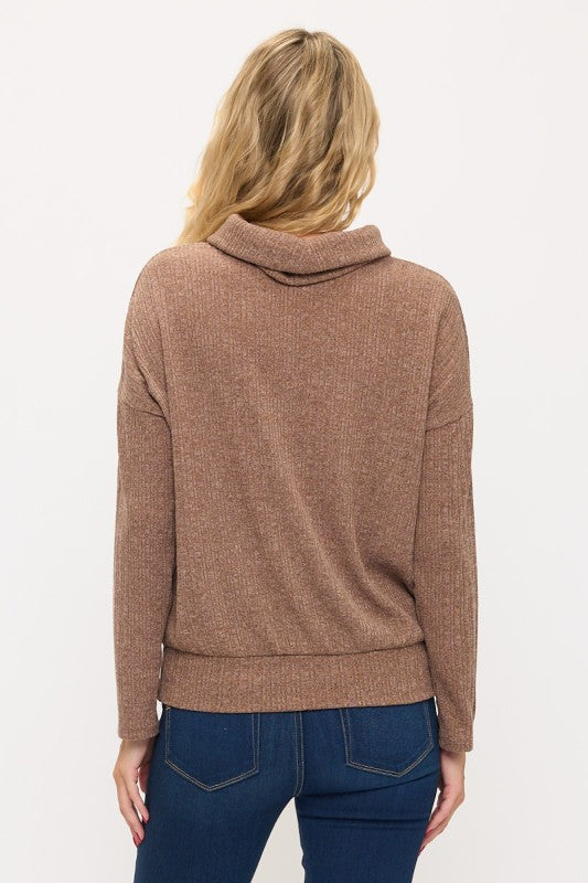 Cozy Rib Banded Hem Cowl Neck