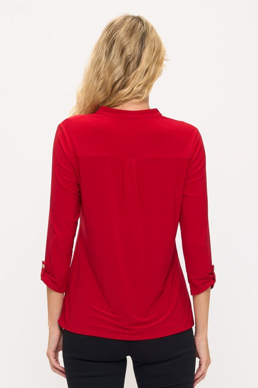 Ity Roll Tab Half Placket Mandarin Shirt