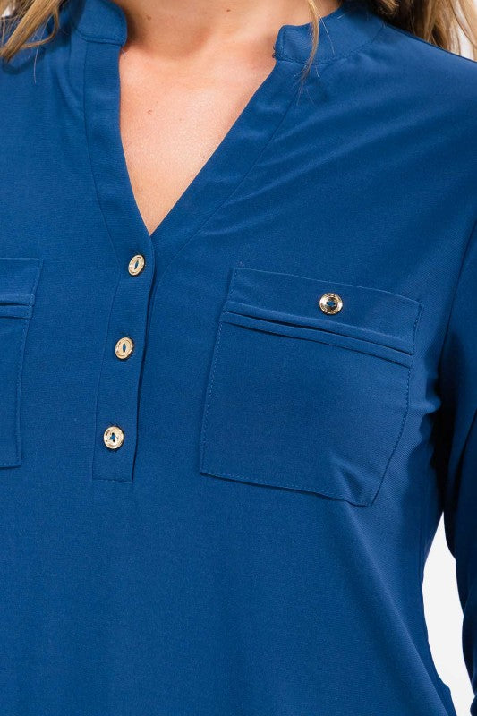 Ity Roll Tab Half Placket Mandarin Shirt